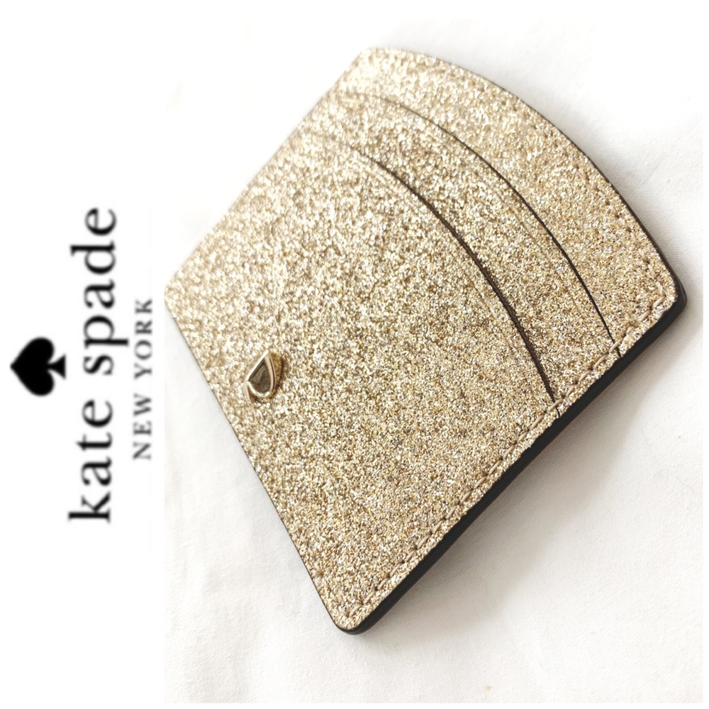 NWT Kate Spade glitter card wallet pale gold - Picture 3 of 5